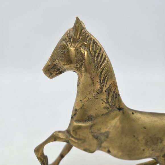 Vintage Brass Galloping Horse Statue Rich Gold Tone Running Horse Figurine 7x10 - Picture 10 of 14